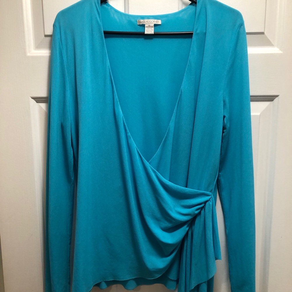 Casual Corner Turquoise Side Ruched Top